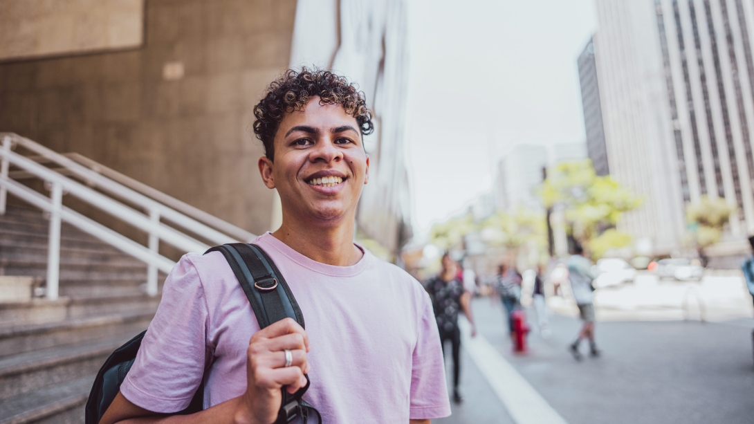 Student looking at camera